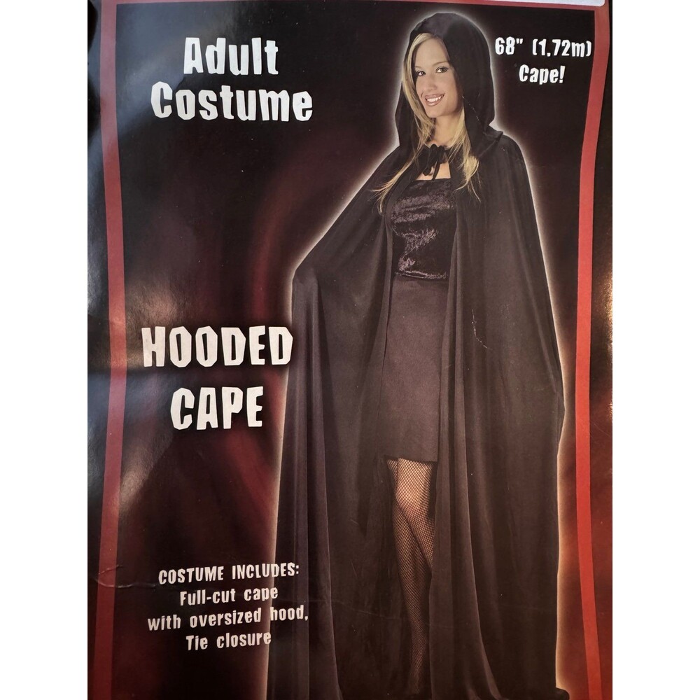 SPIRIT Adult Costume Hooded Cape 68” Tie Closure Black (Bx 7)